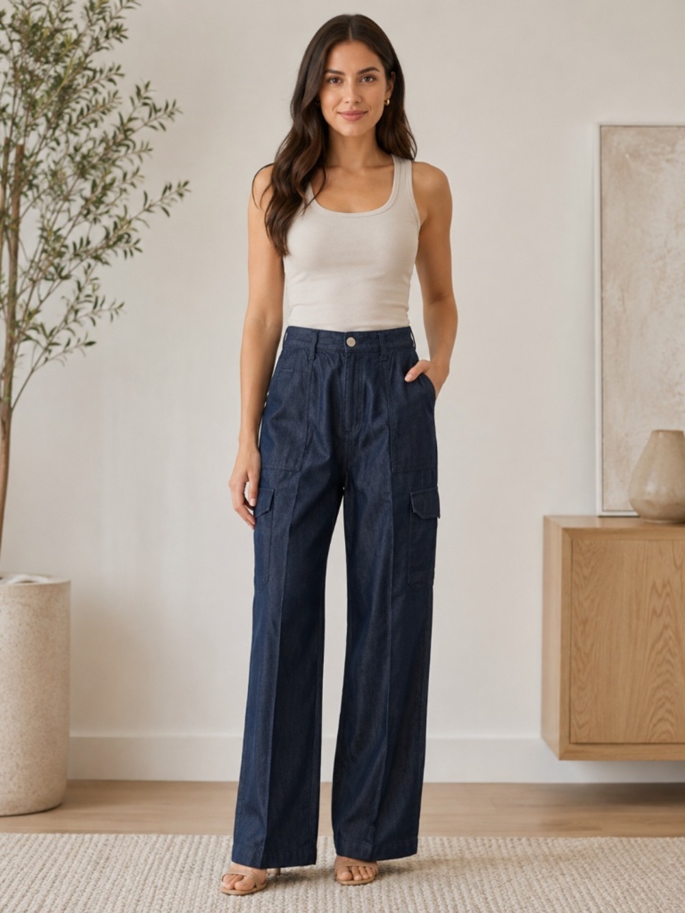 Rag & Bone Featherweight Cassidy Cargo Pants 26 High Rise Wide Leg Utility Denim